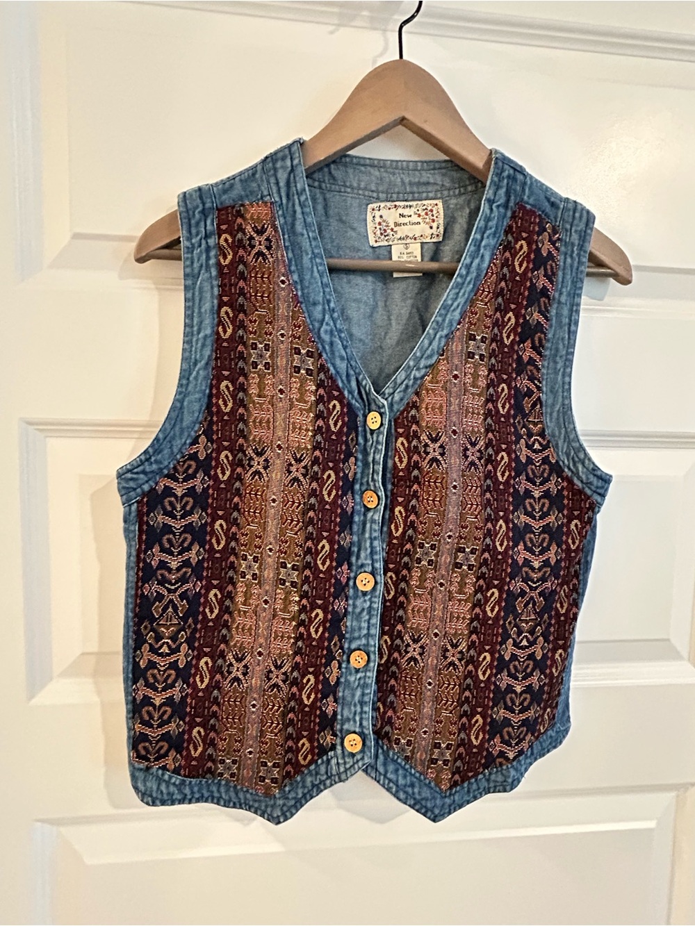Vintage 90s Tapestry Denim Vest Blue Multi Size S - Picture 1 of 10